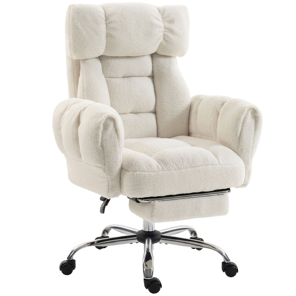 Criss Cross Office Chair with Flip-Up Armrests, Reclining Desk Chair with Wide Seat, Footrest, Wheels, Cream White