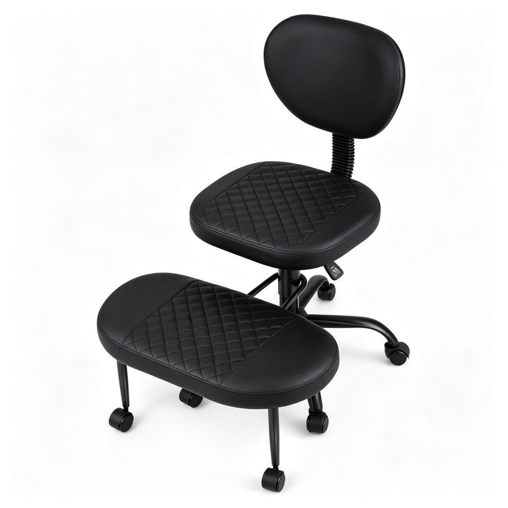 Cross Legged Meditation Office Chair with 360 Rotatable Footrest, Height Adjustable Ergonomic Faux Leather Desk Chair with Rolling Casters