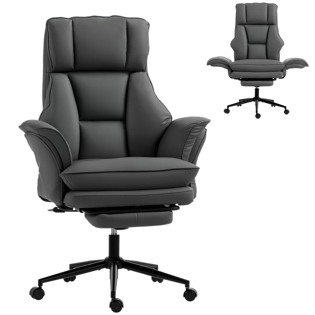 Cross Legged Office Chair w/ Footrest, 396 lbs Reclining Computer Desk Chair w/ High Back, Flip-up Armrests, Dark Gray