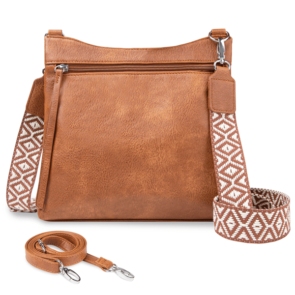 Crossbody Bags for Women with 2 Adjustable Straps Multi Pocket Small Cross body Purse-Brown