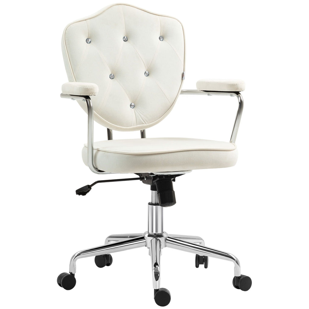 Cute Office Chair, Swivel Vanity Task Chair w/ Adjustable Height & Soft Velvet Fabric for Girls Women, Cream White