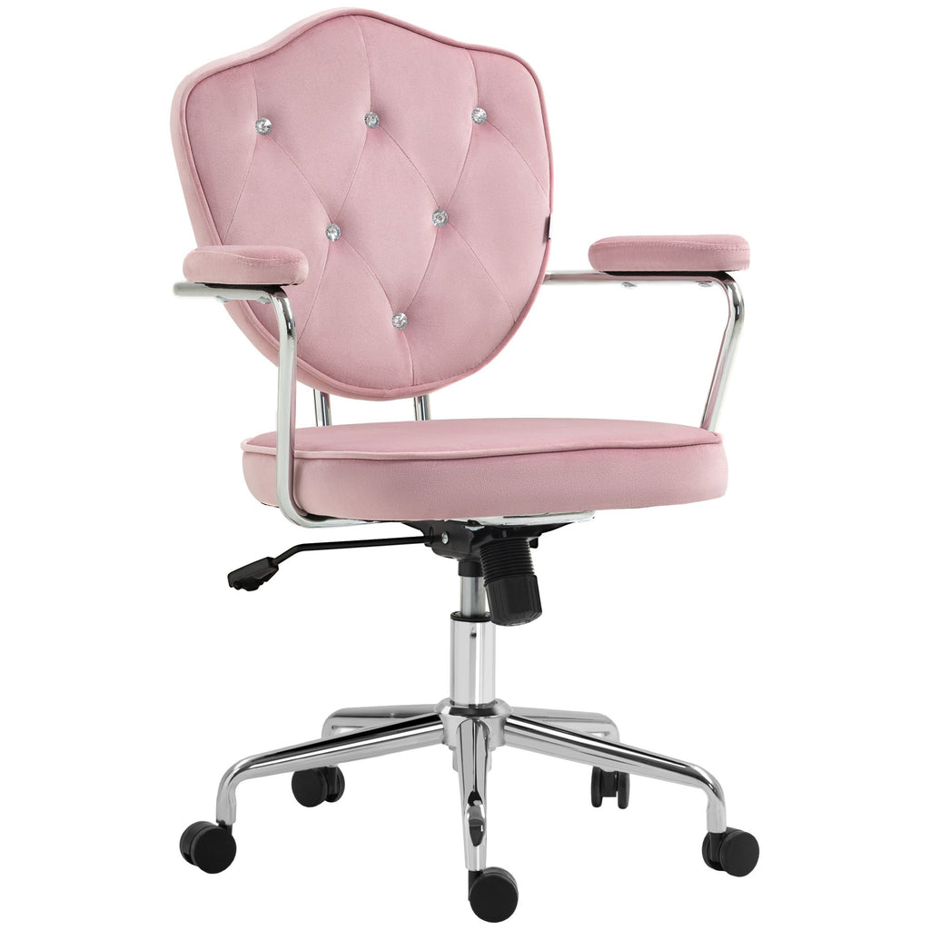 Cute Office Chair, Swivel Vanity Task Chair w/ Adjustable Height & Soft Velvet Fabric for Girls Women, Pink