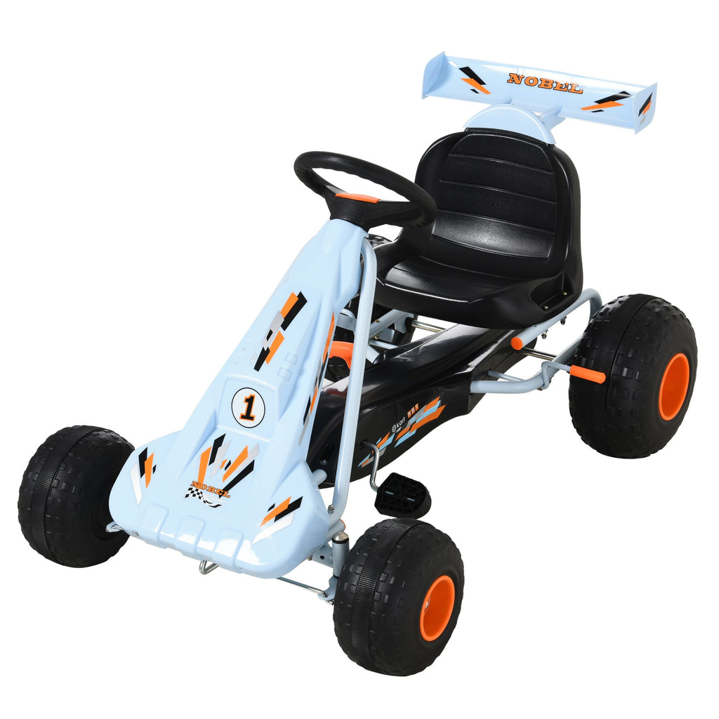 Cute Pedal Go Kart for Kids Ride On Car with Adjustable Seat Plastic Wheels Handbrake Shift Lever in White