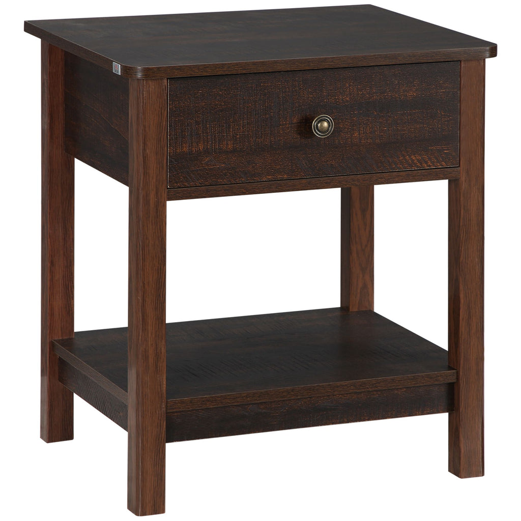 Dark Brown Nightstand with Drawer and Shelves Compact Design for Small Spaces Bedroom Furniture