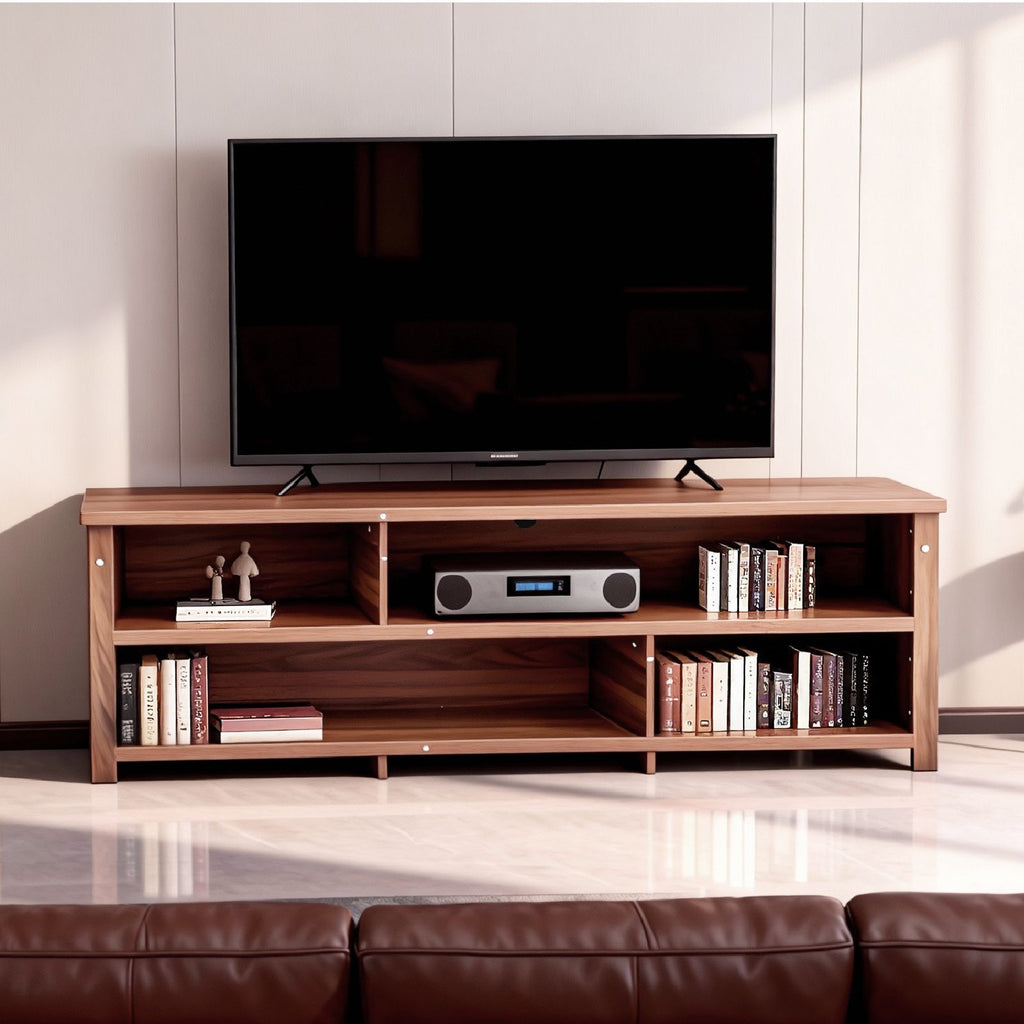 Dark Brown Particle Board TV Stand, 70.07"×15.75"×24.4" Double Layer Entertainment Center with Open Storage Shelves, Modern TV Console for Living Room & Bedroom