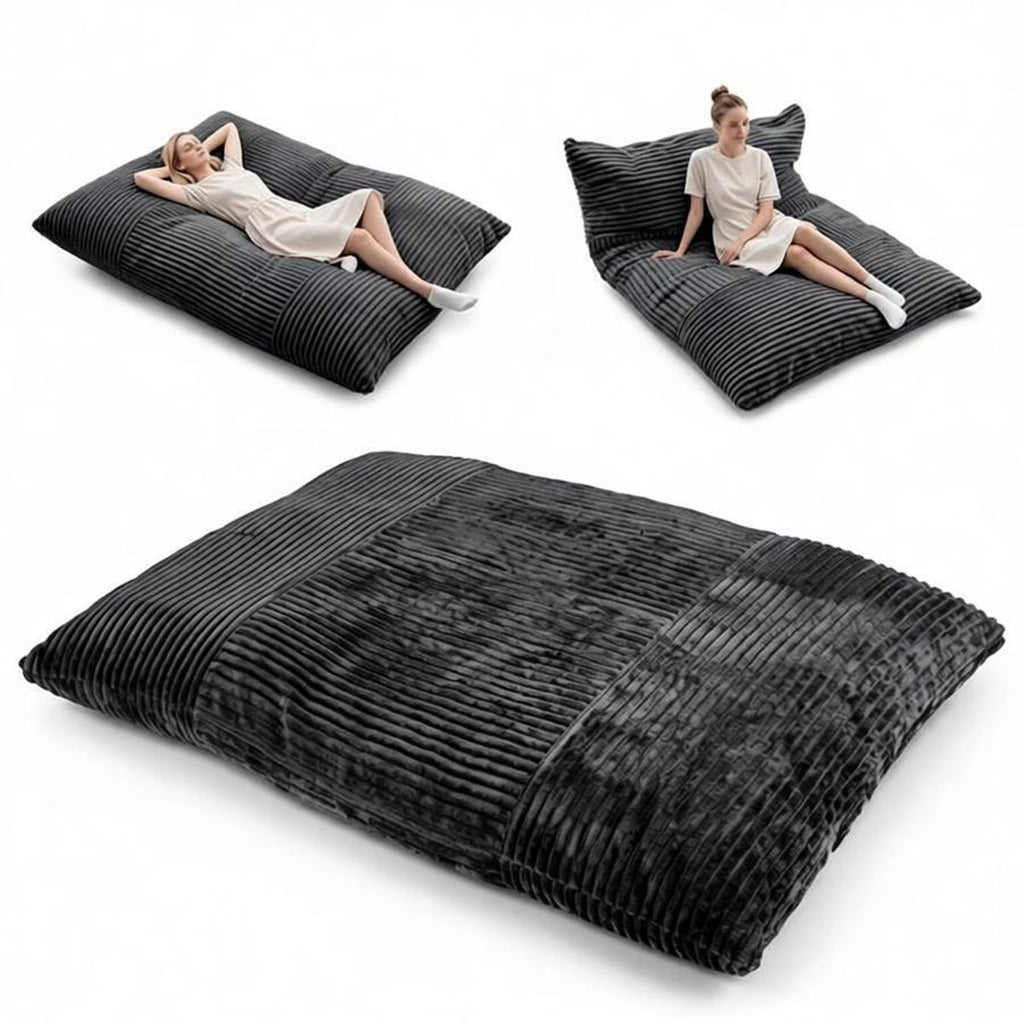 Dark Gray Convertible Corduroy Bean Bag Floor Sofa for Adults, 76.5x55 Inch Sponge Filling Foldable Floor Mattress Guest Bed, Removable Washable CoverLarge Lazy Lounger