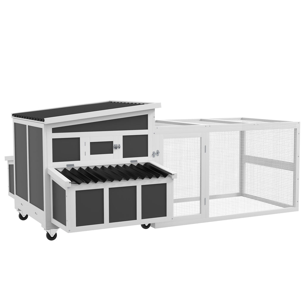 Dark Gray Wooden Chicken Coop for 6 Chickens with Nesting Box, Pull Out Tray, and Outdoor Run