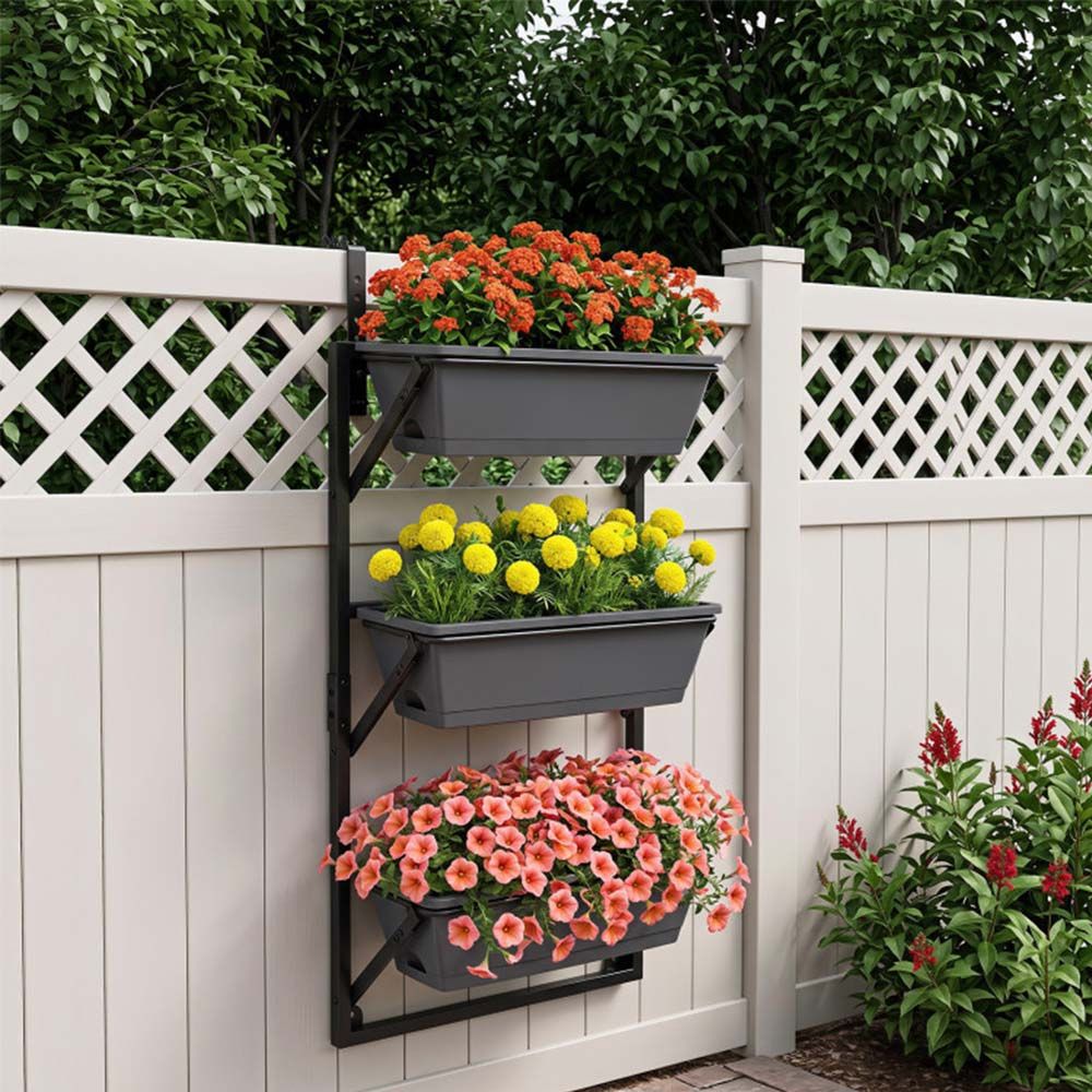 Deck Railing Planter Boxes with Adjustable Brackets & 3-Tier Design for Porch Patio