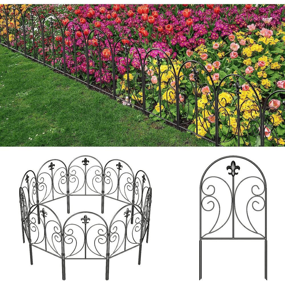 DecorativeGardenFence 10 Pack, 24in(H) x 10ft(L), Rustproof Metal Fencing, Arched
