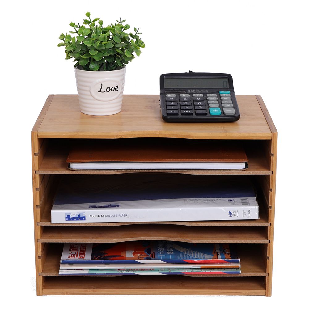 Desk File Sorter Organizer, Document Letter Mail Tray Sorter with 4 Adjustable Shelves Home Office, Natural RT
