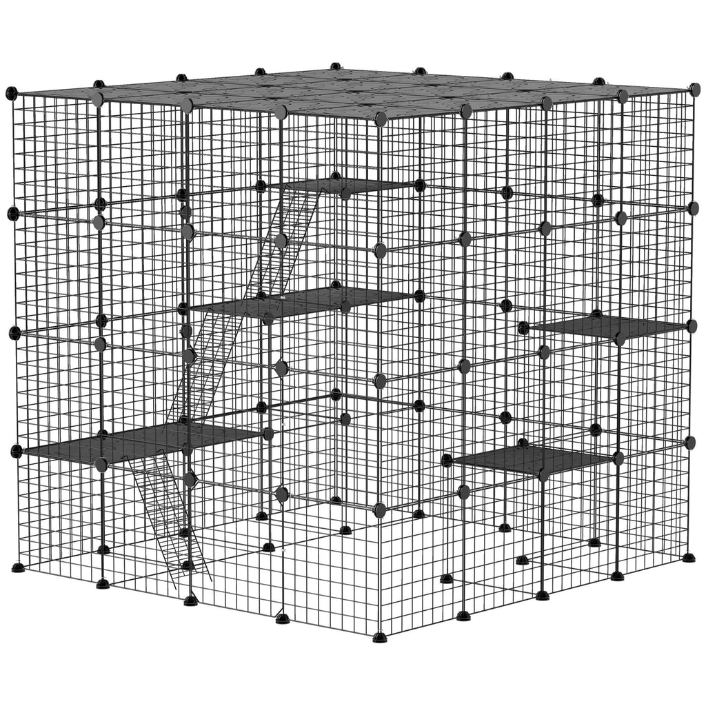 Detachable Metal Cat Cage with Platforms, Ramps, Accessories, for 1-3 Cats, 55", Black