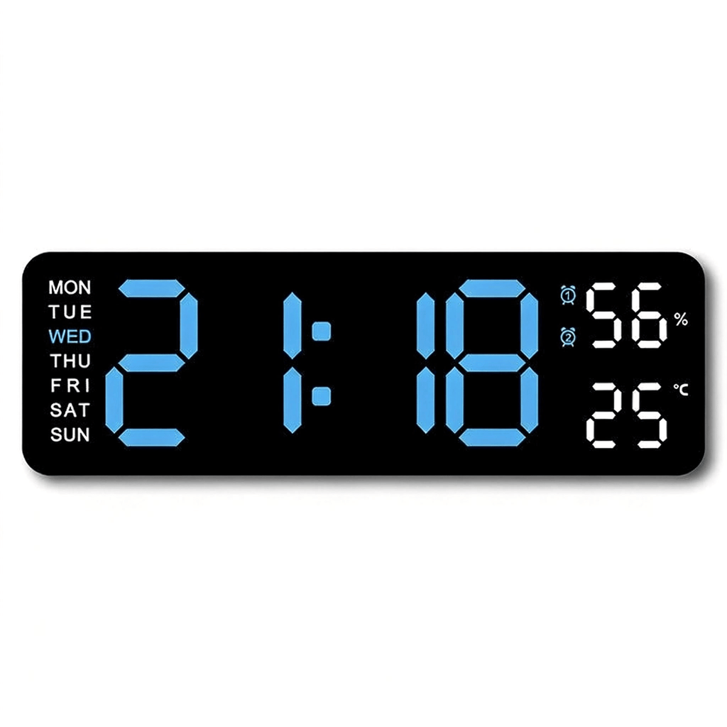 Digital Wall Clock: Large LED Display with Dual Alarm, Humidity, Auto-Dimming, Big Numbers Desk Clock Decor for Classroom Office Bedroom