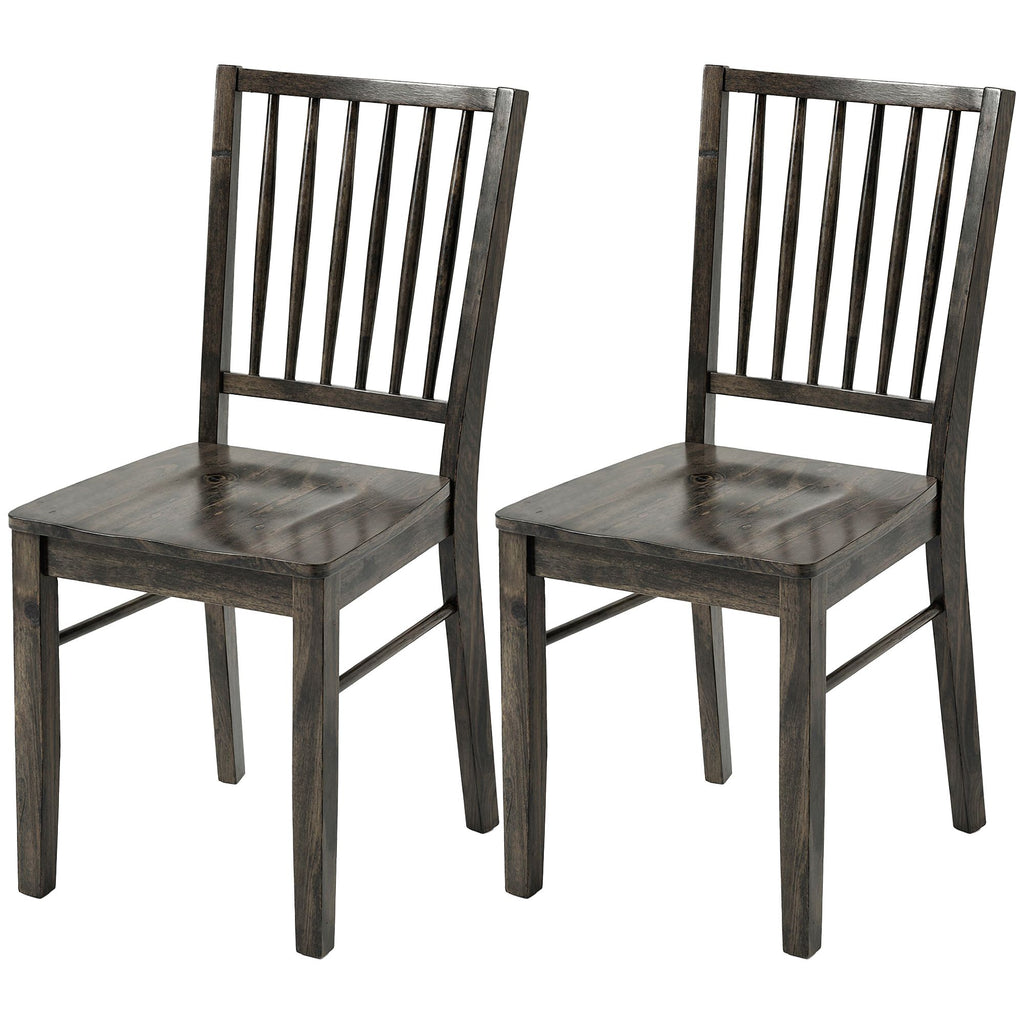 Dining Chairs Set of 2 Ergonomic Solid Wood, Armless Kitchen Chairs with Rubberwood Legs, Charcoal Gray
