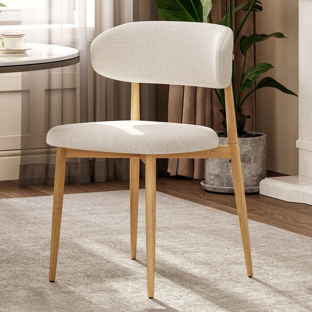 Dining Chairs Set of 2, Metal Kitchen Chairs with Modern Fabric Upholstered for Dining Room, Beige
