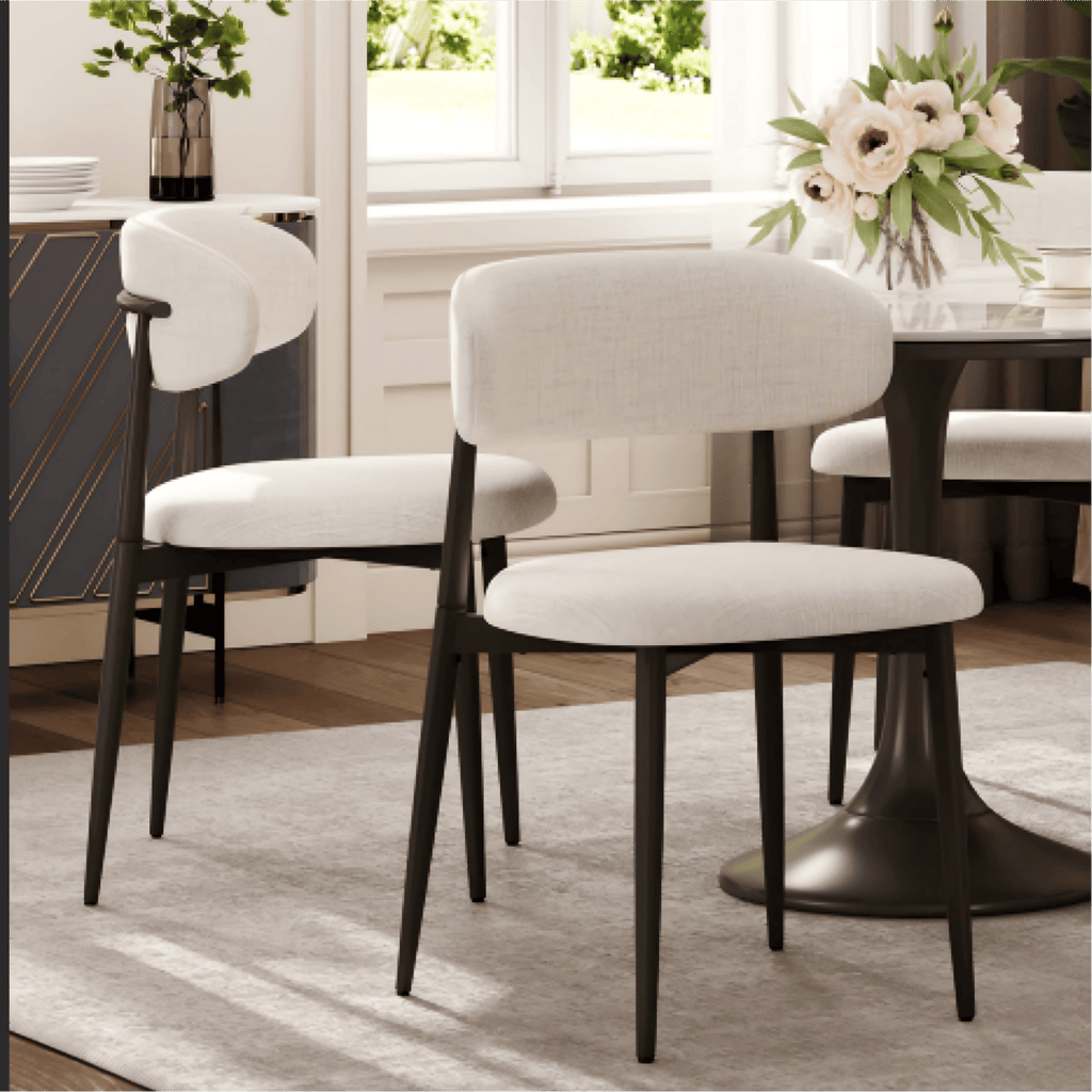 Dining Chairs Set of 2, Metal Kitchen Chairs with Modern Fabric Upholstered for Dining Room, Beige