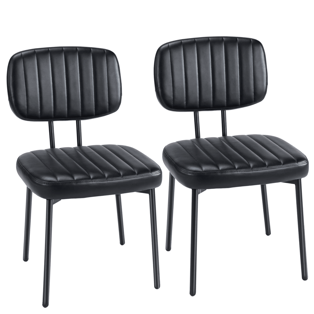 Dining Chairs Set of 2, Mid Century ModernKitchenChairs with Faux Leather forKitchen, Living Room, Black
