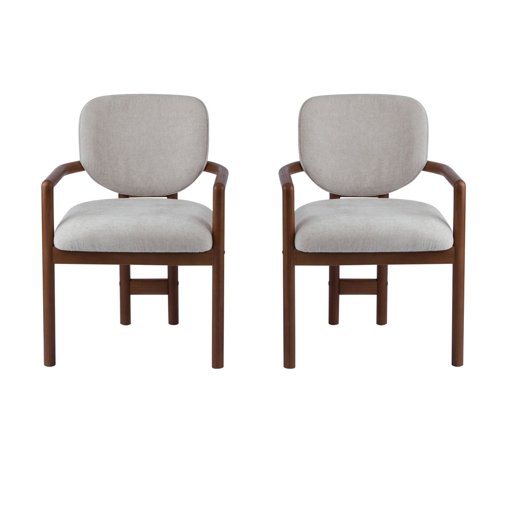 Dining Chairs Set of 2 Upholstered Arm Chairs, Rubber Wood Accent Chairs Beige Fabric Seating, 300 LBS Weight Capacity