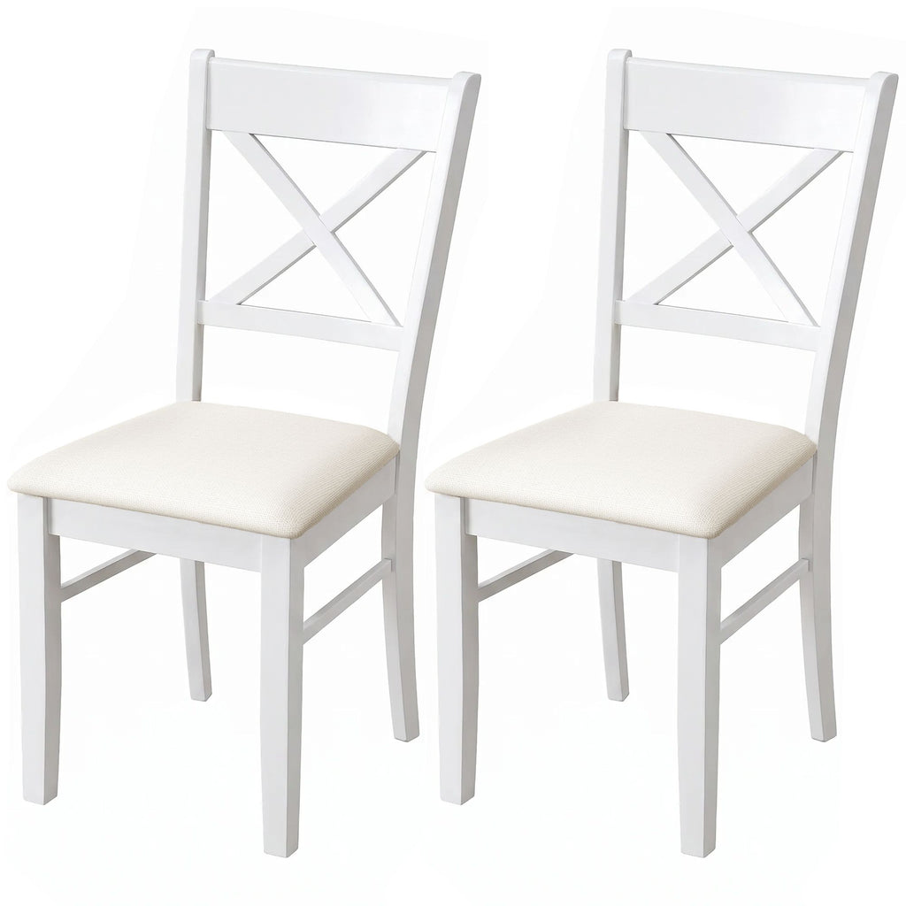 Dining Chairs Set of 2, Upholstered Kitchen Chairs with Rubberwood Frame, Padded Seat and X-Back, White