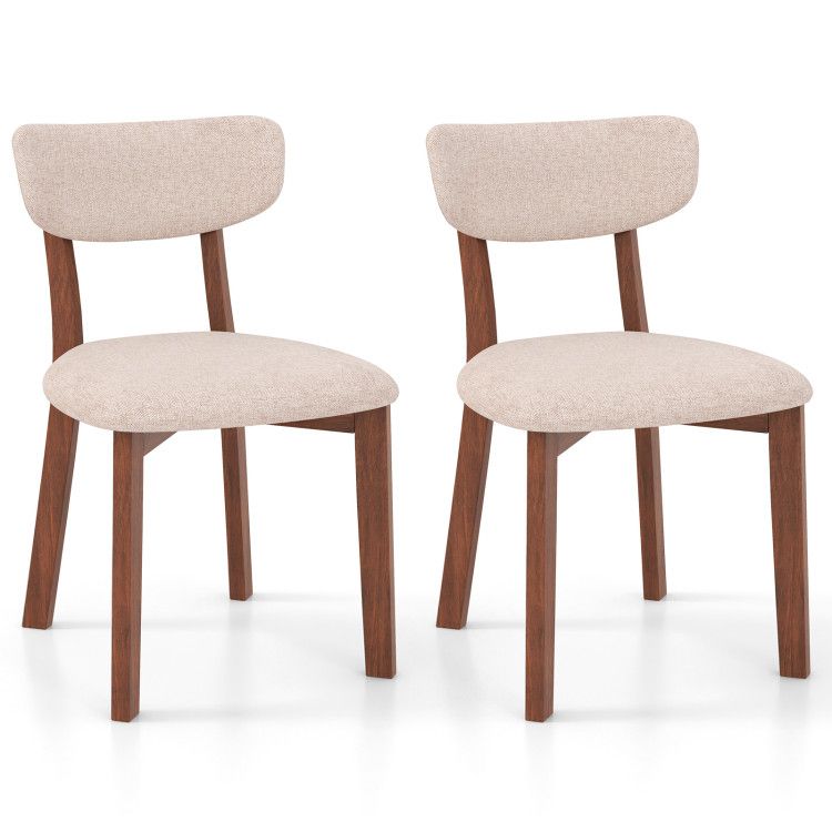 Dining Chairs Set of 2 Upholstered Mid-Back Chairs with Solid Rubber Wood Frame