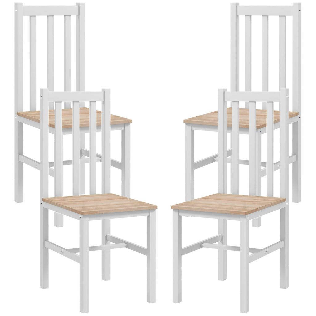 Dining Chairs, Set of 4 Farmhouse Kitchen & Dining Room Chairs with Slat Back, Pine Wood Seating , White