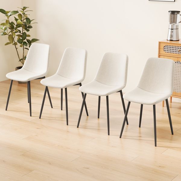 Dining Chairs Set of 4 modern kitchen dining chairs, linen padded seats, and sturdy black metal leg design (beige) dining table chairs Suitable for home and office use