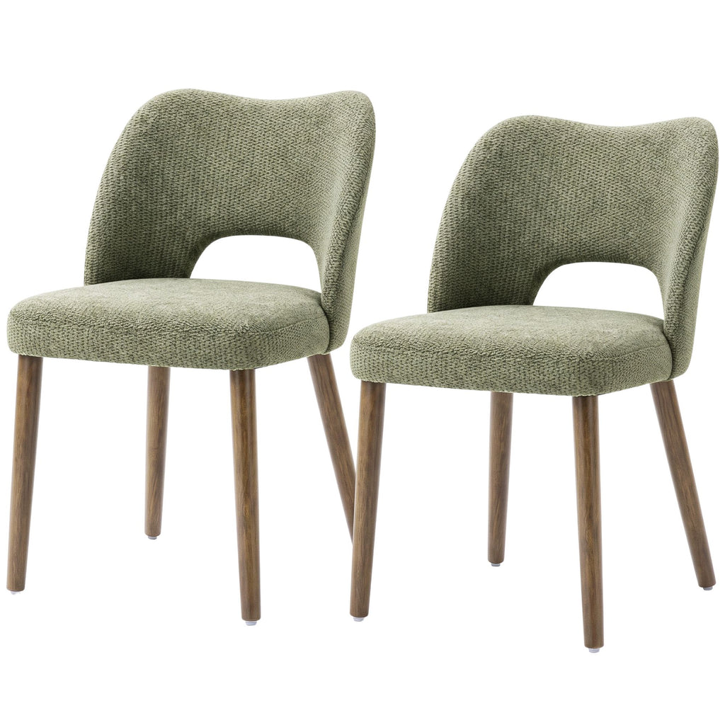 Dining Chairs Set Upholstered Kitchen Chenille Tool Free Assembly Rubberwood Legs, Green