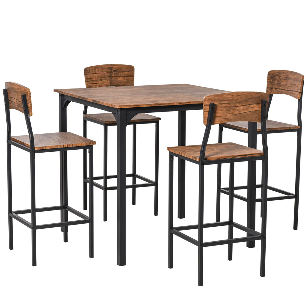 Dining Table Set 5-Piece Modern Counter Height with 4 Chairs Walnut