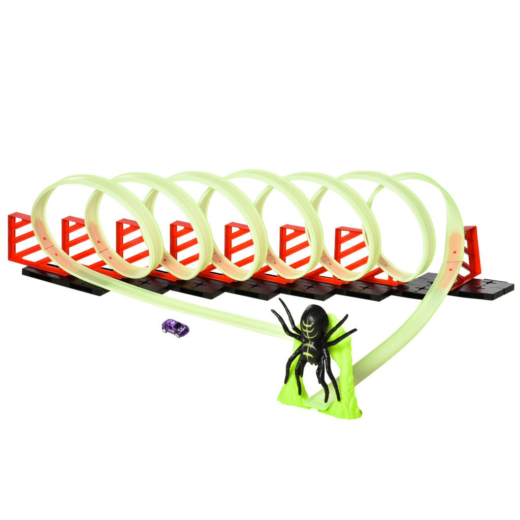 DIY Criss-Cross Track Set with Luminous Effect, Spider Model Pull-back Car, for Ages 3-6, Green, Red