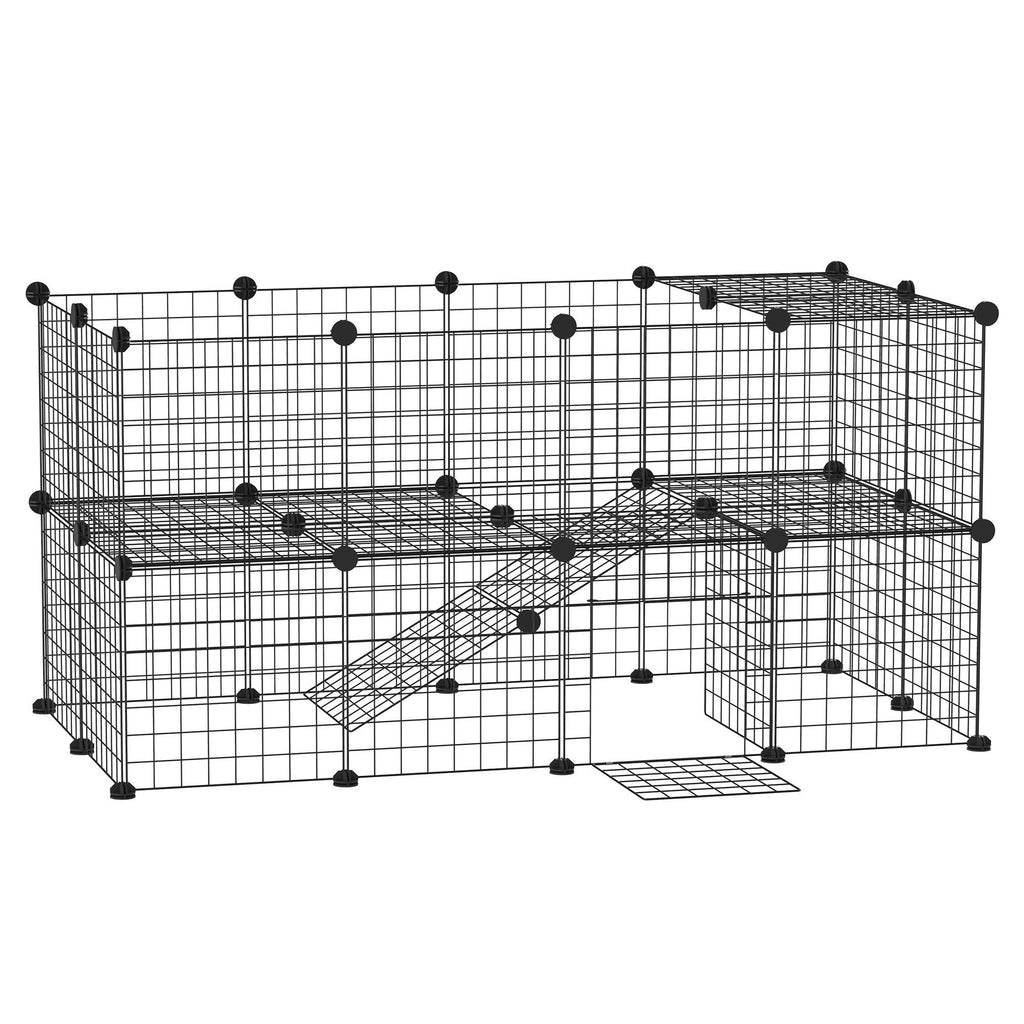 DIY Pet Playpen 36 Panel Portable Metal Wire Yard Fence with Door Ramp for Rabbits Kittens Puppies Black