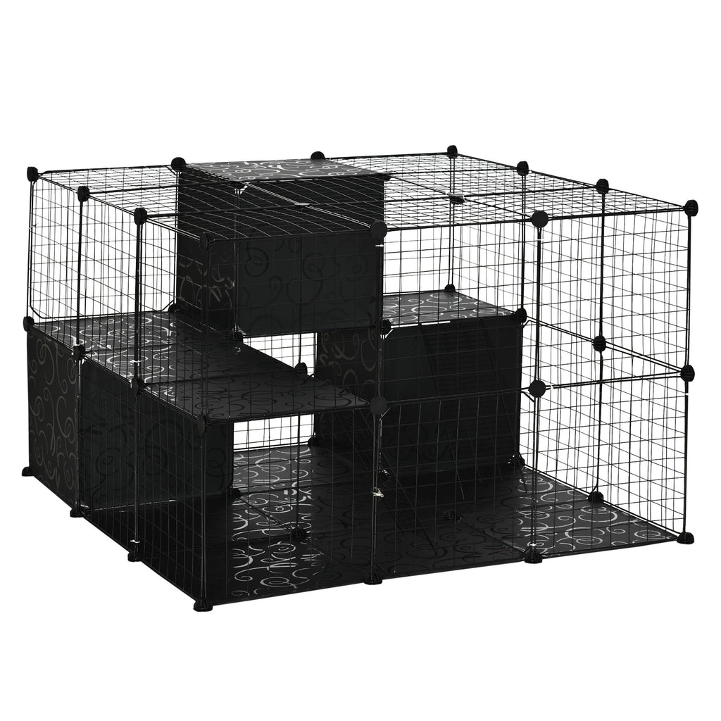 DIY Pet Playpen Small Animal Fence with Door Storage Shelf for Kitten Bunny Black