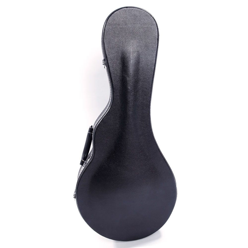 [Do Not Sell on Amazon] F-Style Microgroove Pattern Leather Wood Mandolin Case Black