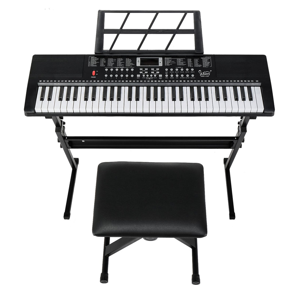[Do Not Sell on Amazon] GEP-110 61 Key Keyboard with Piano Stand, Piano Bench, Built In Speakers, Headphone, Microphone, Music Rest, LED Screen, 3 Teaching Modes for Beginners