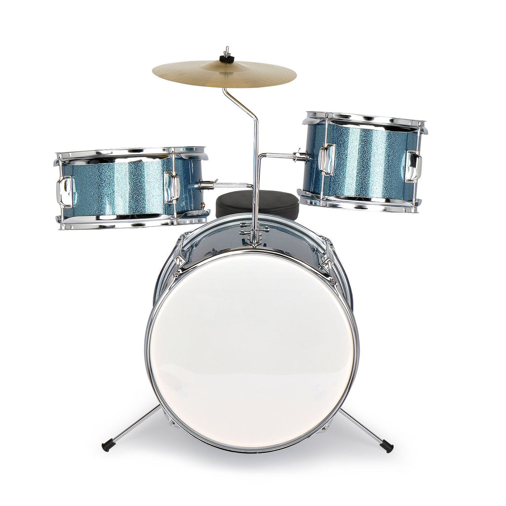 [Do Not Sell on Amazon]14"x10" 3-Pieces Junior Kids Drum Set Kit Pedal Drum Stick Wrench Drum Stool Sky Blue