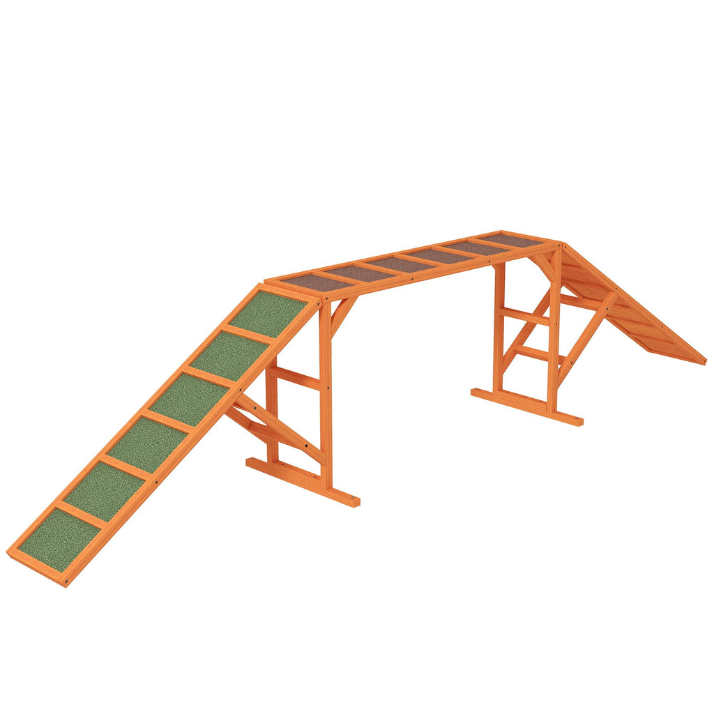 Dog Agility Ramp, Dog Walk Balance Trainer Equipment w/ Safety Bar, Non-slip Surface, Pet Training Ramp, Orange