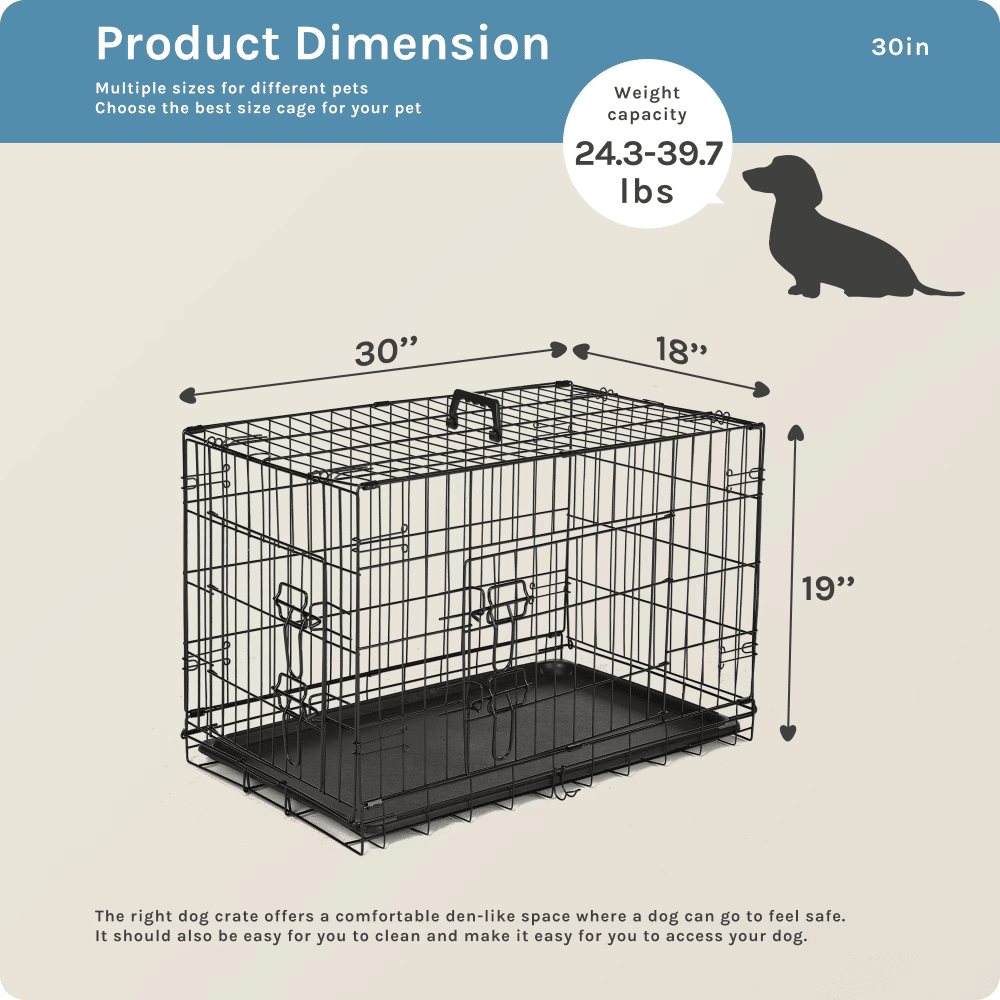 Dog Crate, 30 Inch Medium Folding Metal Wire Pet Single Door Dog Cage with Divider Panel and Plastic Leak-Proof Pan Tray, Outdoor(Shipment from Walmart)