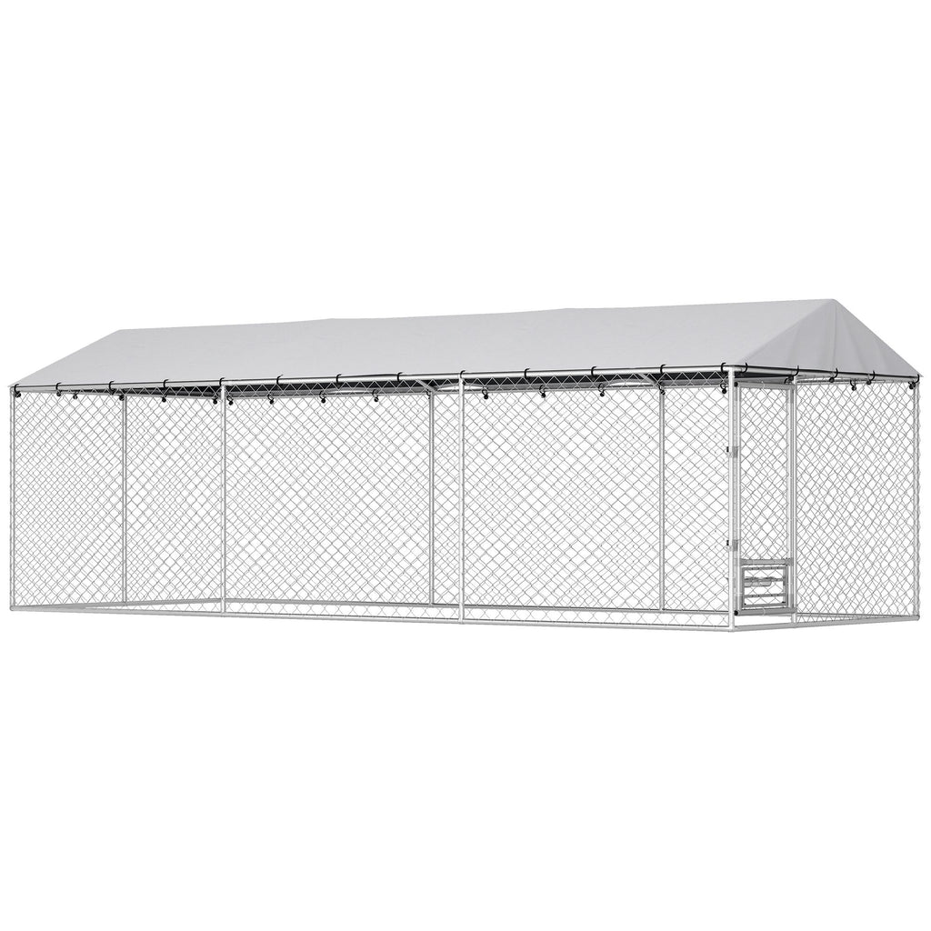 Dog Kennel Outdoor Dog Run Waterproof UV-Resist Cover Lockable Door Adjustable Bowls 20 x 7.5 x 6.5ft
