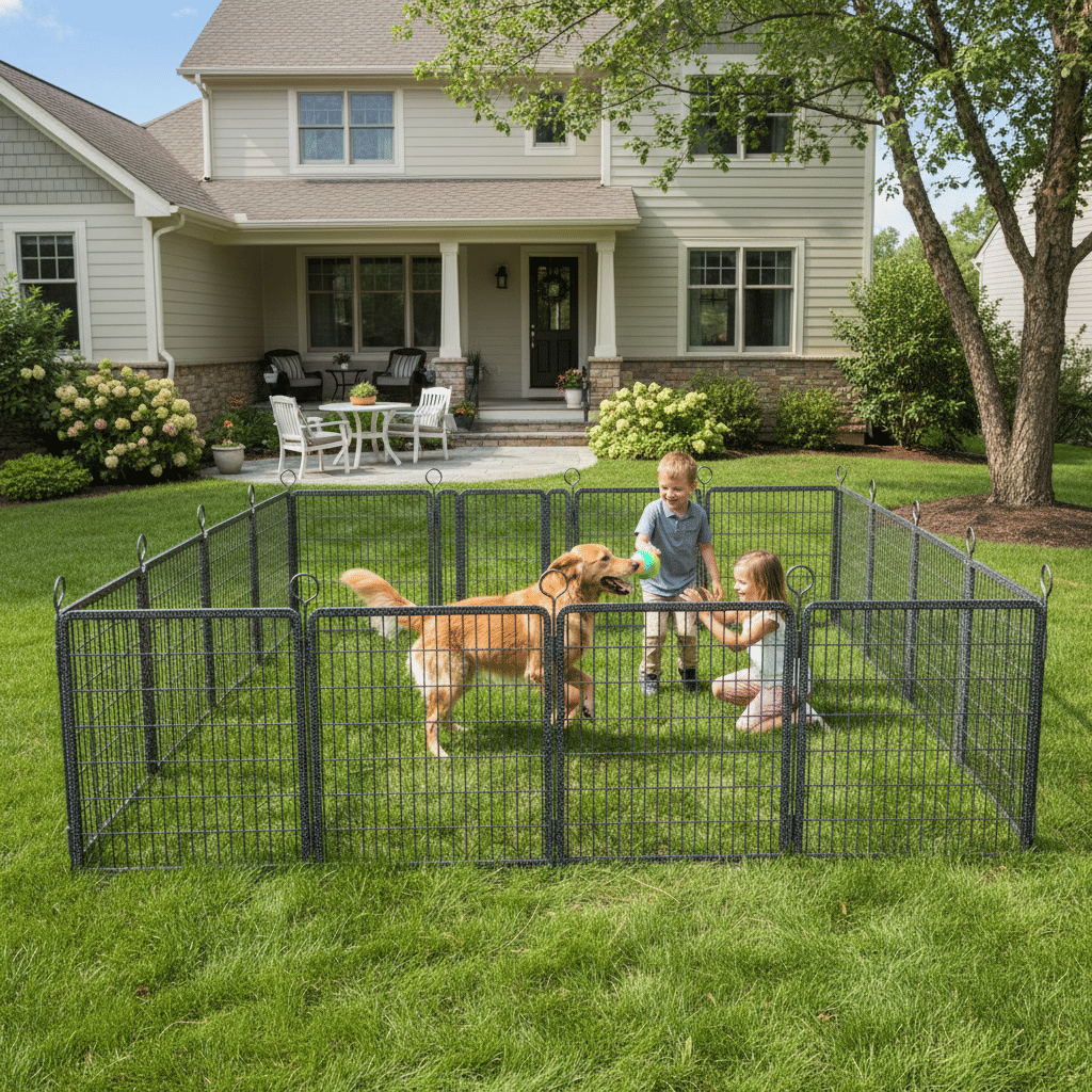 Dog Playpen Outdoor Extra Wide 16 Piece Panels Heavy Duty Dog Fence 40" Height Anti-Rust with Doors Portable for RV Camping Yard, Total 37FT, 111Sq.ft, Snowy Black