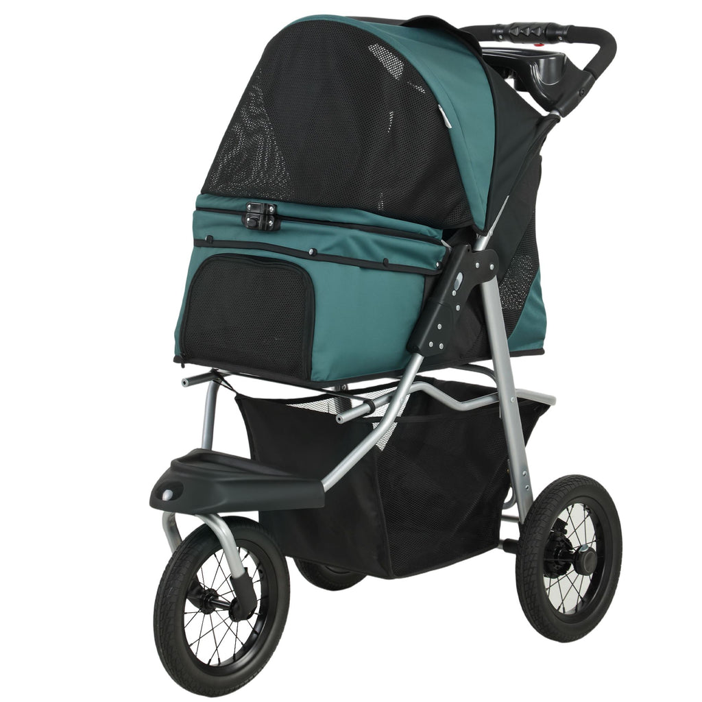Dog Stroller, Foldable Dog Stroller with 12" Rubber Wheels for Small Dogs, Up to 22 LBS, Dark Green
