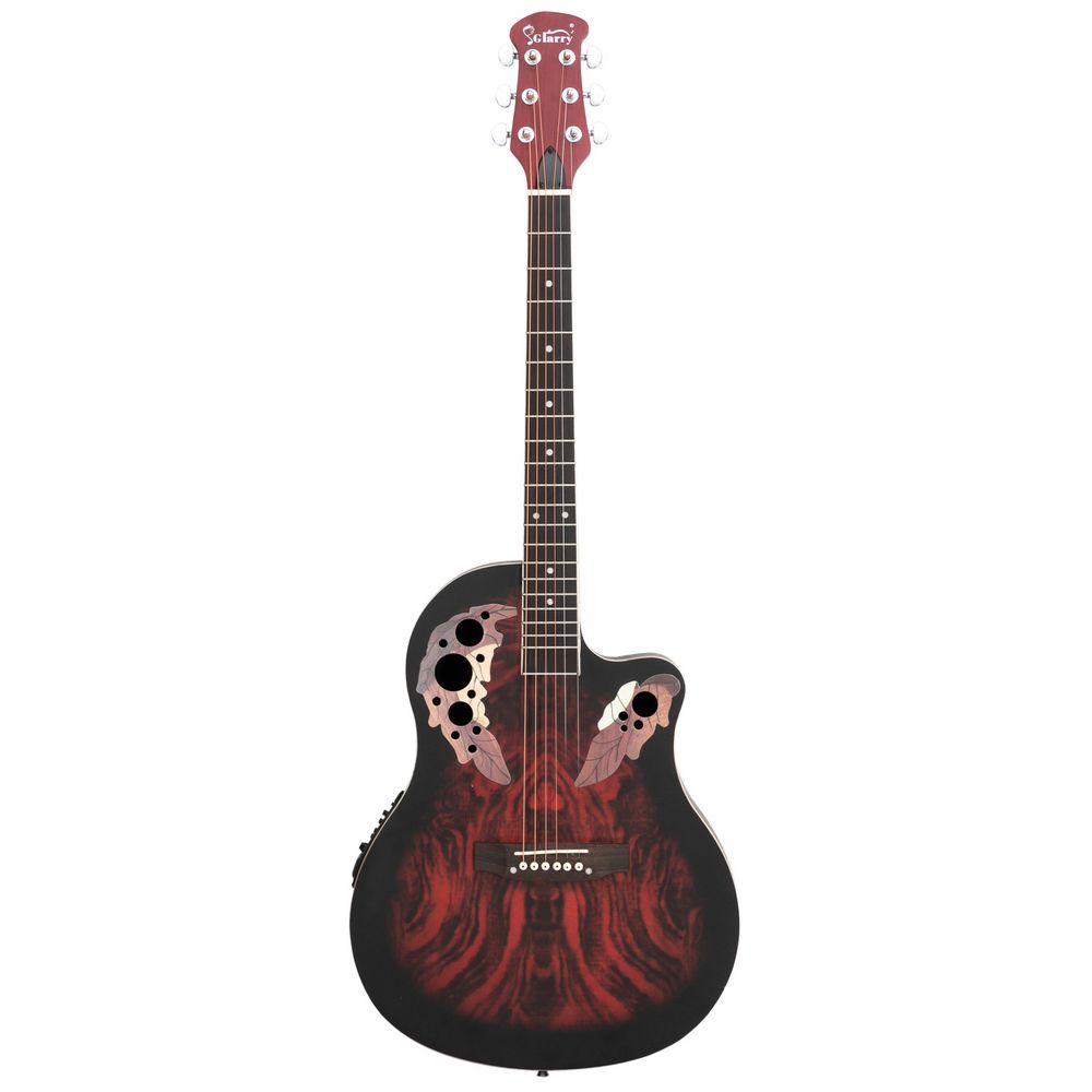 [Don't sell on Amazon] 41 inch Full-Size Cutaway Acoustic-Electric Guitar Grape Voice Hole Spruce Top Round Back Sunset Red