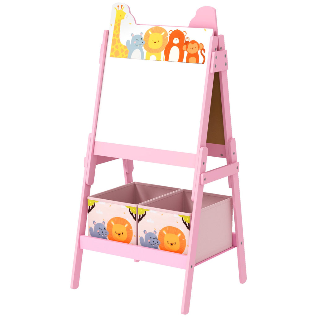 Doubel-Sided Easel for Kids w/ Whiteboard, Chalkboard, Storage Boxes, Blue