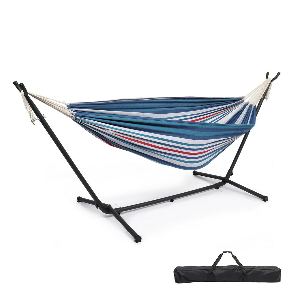 Double Hammock with Stand, Heavy Duty 2-Person Hammock for Outdoors & Indoors, Includes Portable Carrying Bag, Blue & Purple