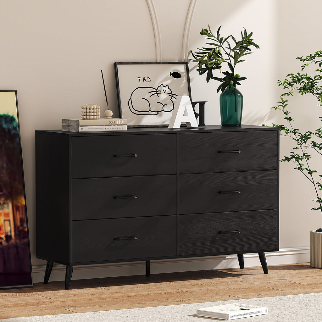 Double-row, 3-layer, 6-drawer cabinet with high legs, fabric-covered drawer, particle board, non-woven fabric, 133*40*84cm, black