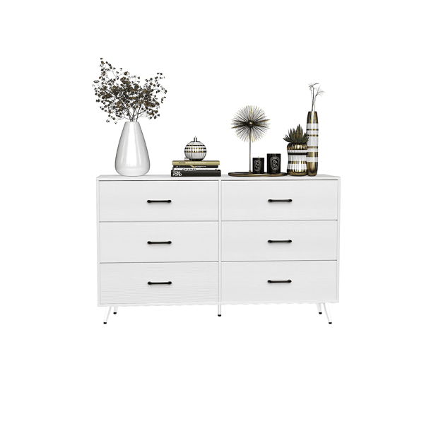 Double-row, 3-layer, 6-drawer cabinet with high legs, fabric-covered, particleboard, non-woven fabric, 133*40*84cm, white