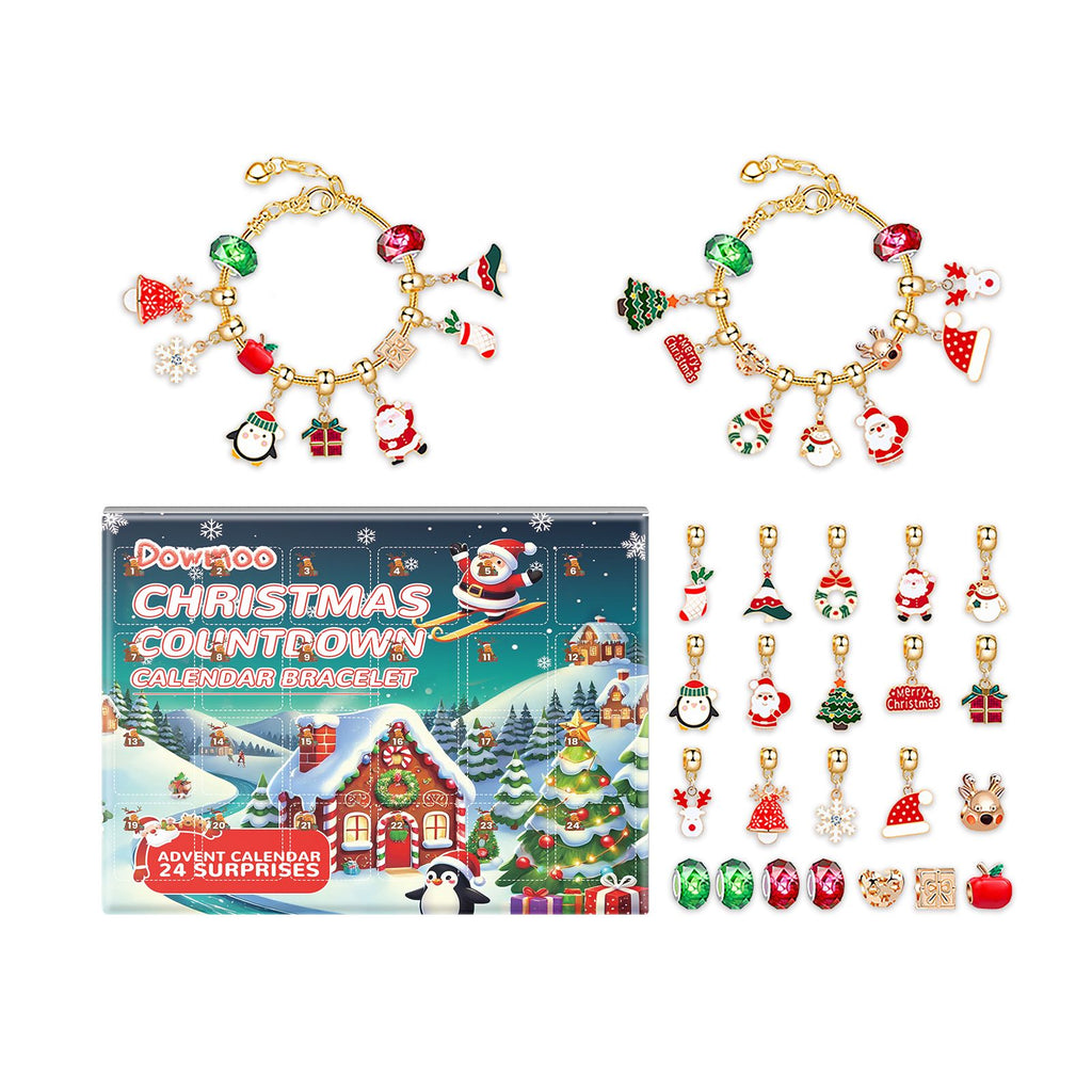Dowmoo 24-Cell Christmas Bracelet Making Kit, Christmas Advent Calendar Countdown Bracelet DIY Toy Blind Box