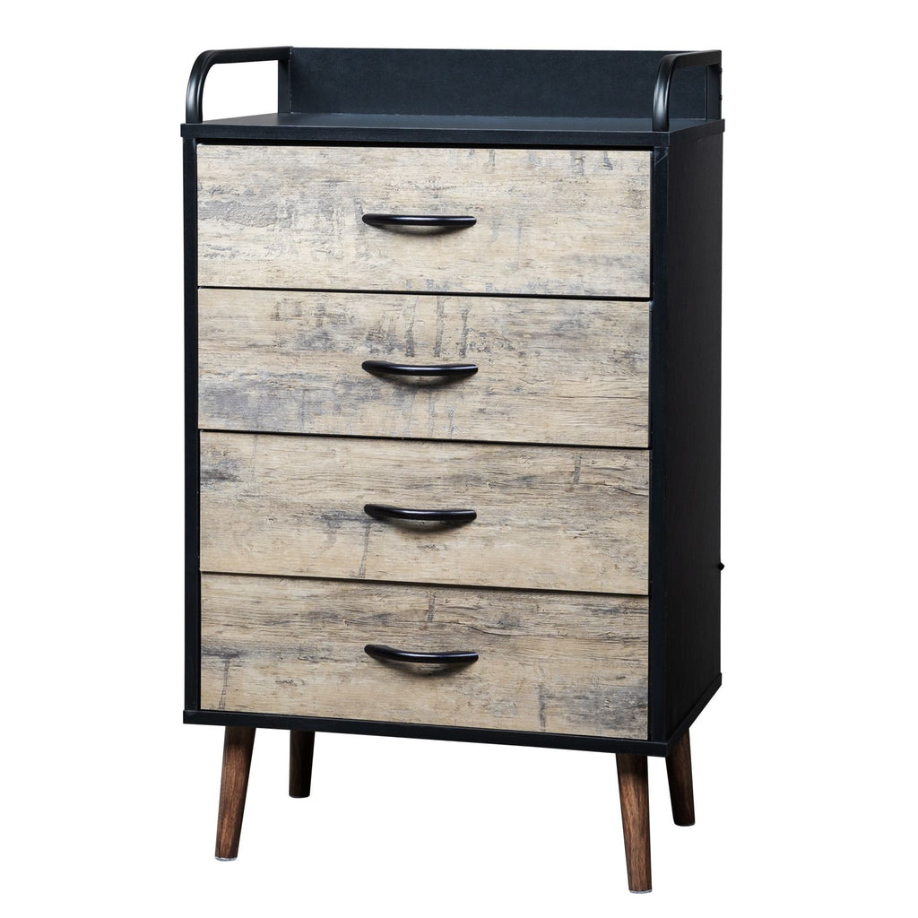 Drawer Dresser 4 Drawers Storage Dresser with Fabric Foldable Drawers;  Gray and Black