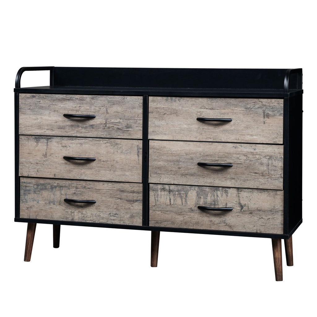 Drawer Dresser 6 Drawers Storage Dresser with Fabric Foldable Drawers;  Gray and Black