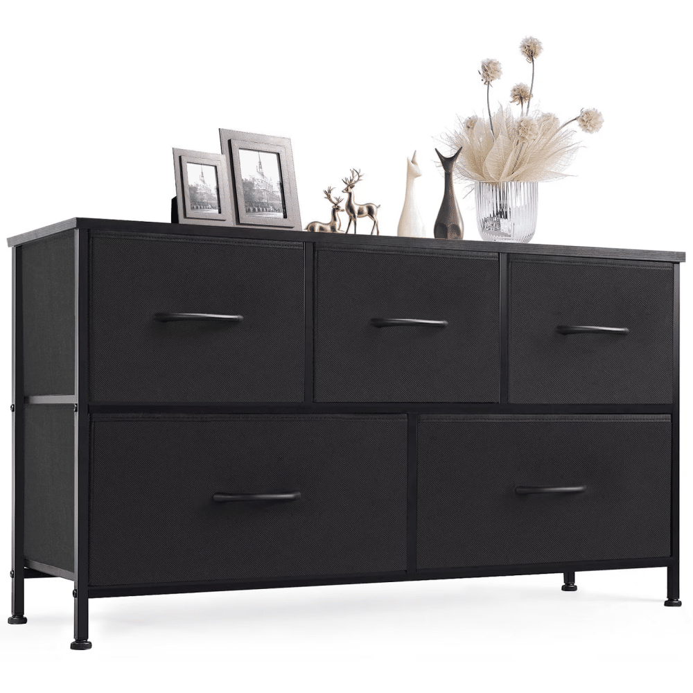 Dresser 5 FabricStorageDrawer Dresser, TV Stand, Chest of Drawers for Bedroom, Closet, Entryway, Living Room, Black