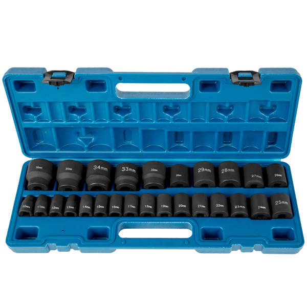 Drive Impact Socket Set,1/2" Drive 26-Piece 12-Point Shallow Metric Socket Set