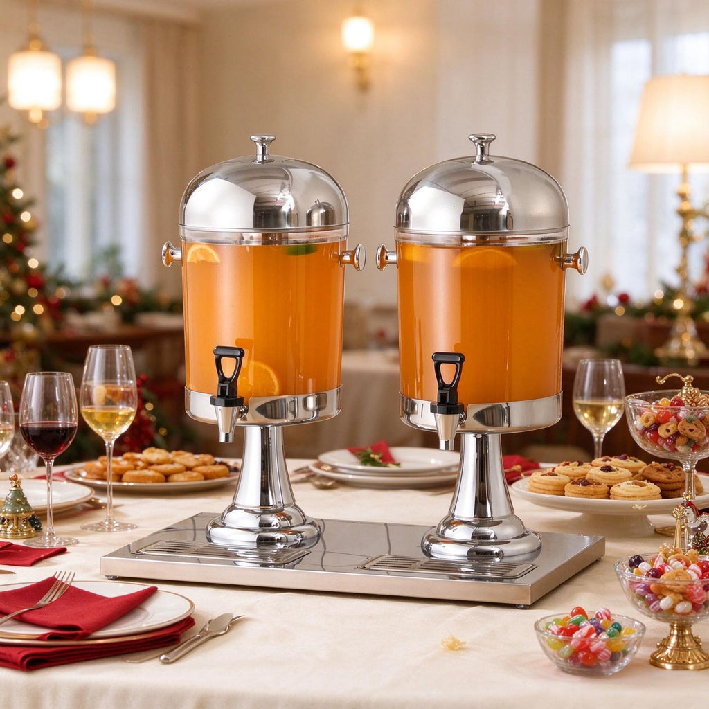 Dual 2.1 Gallon Beverage Dispenser, Stainless Steel Drink Dispenser with Spigot & Ice Chamber Tray, Perfect for Parties, Restaurants & Hotels