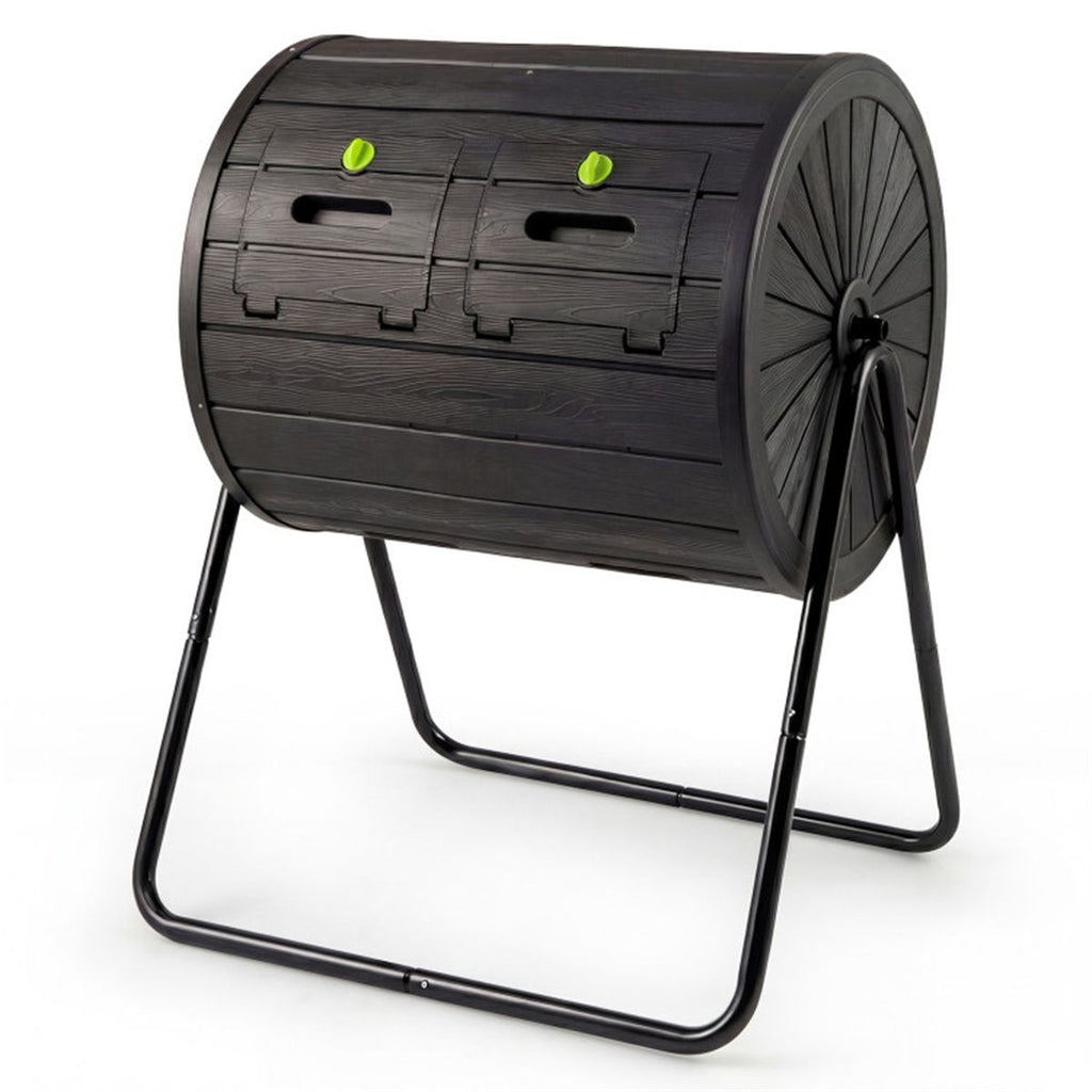 Dual Chamber Compost Tumbler 37.5Gal 360° Rotating Compost Bin with Stirring Blades for Garden-Black